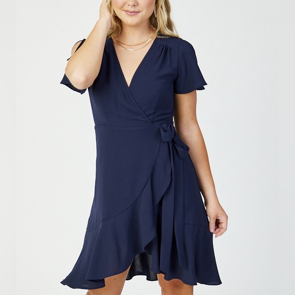 ⭐️ Altar’d State Roxana Navy Wrap Dress Fun and Flirty Size MEDIUM - Picture 1 of 14
